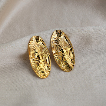 304 Stainless Steel Stud Earrings for Women, Oval, Real 18K Gold Plated, 36.2x17.8mm