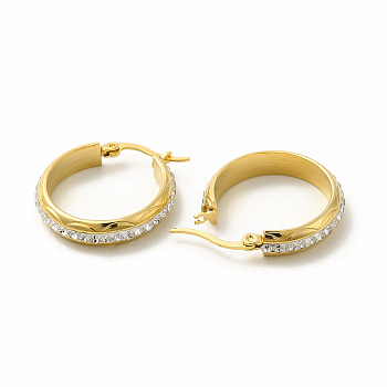 Crystal Rhinestone Hoop Earrings, 304 Stainless Steel Jewelry for Women, Golden, 25x27x3mm, Pin: 0.6x1mm