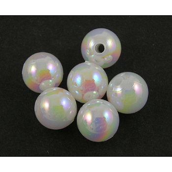Eco-Friendly Poly Styrene Acrylic Beads, AB Color Plated, Round, White, 12mm, Hole: 1.1mm
