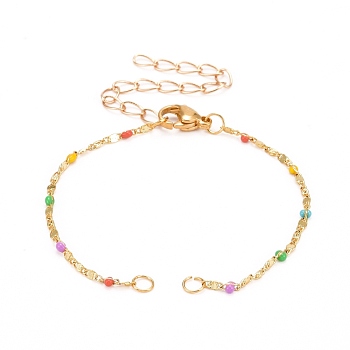 Enamel Bracelet Makings, with Brass Lumachina Chains, 304 Stainless Steel Lobster Claw Clasps & Jump Rings, Colorful, 5-1/2 inch(14cm), Hole: 2.5mm