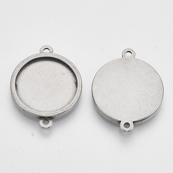 201 Stainless Steel Cabochon Connector Settings, Flat Round, Stainless Steel Color, Tray: 18mm, 27.5x21x2mm, Hole: 1.8mm