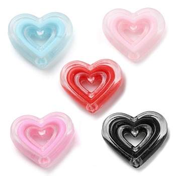 Acrylic Beads, Bead in Bead, Heart, Mixed Color, 19.5x23x6mm, Hole: 3mm