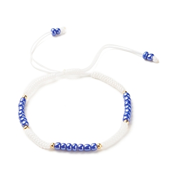 Glass Seed Beaded Bracelet, Adjustable Bracelet for Women, Blue, Inner Diameter: 2-3/8~3-3/4 inch(5.9~9.6cm)