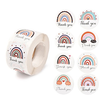 1.5 Inch Thank You Sticker, Self-Adhesive Paper Gift Tag Stickers, Flat Round with Word Pattern, Colorful, Rainbow Pattern, 3.8cm, about 500pcs/roll