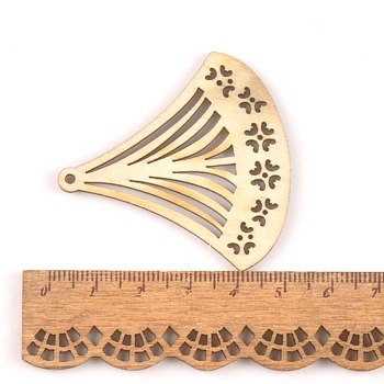 Hollow Wood Big Pendants, for Jewelry Making, Fan, 65x44mm