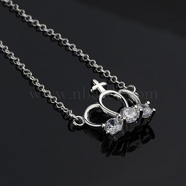 Trendy Silver Color Plated Brass Cubic Zirconia Crown and Cross Pendant Necklaces(NJEW-BB12661)-5