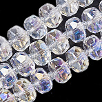 Electroplate Glass Beads Strands, Rainbow Plated, Faceted, Rondelle, Clear AB, 9~10x6mm, Hole: 1.5mm, about 60pcs/strand, 23.62 inch(EGLA-Q093-10mm-A04)