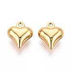 304 Stainless Steel Charms, Heart Charm, Ion Plating(IP), Real 18K Gold Plated, 11x9x4.5mm, Hole: 1mm(X-STAS-N118-12G)
