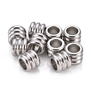 201 Stainless Steel European Beads, Large Hole Beads, Groove Beads, Column, Stainless Steel Color, 10x8mm, Hole: 6mm(STAS-F250-05P)