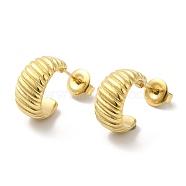 304 Stainless Steel Croissant Stud Earrings, Real 14K Gold Plated, 13.5x6.5mm(EJEW-I286-02G)