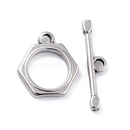 304 Stainless Steel Toggle Clasps, Tibetan Style, Antique Silver, Hexagon: 17.5x16x2.5mm, Hole: 2mm, Bar: 5.5x24x2.5mm, Hole: 2mm(STAS-I190-17AS)