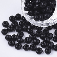 Baking Paint Glass Seed Beads, Round, Black, 5~6x3~5mm, Hole: 1.2~2mm, about 2500pcs/bag(SEED-Q025-5mm-M07)