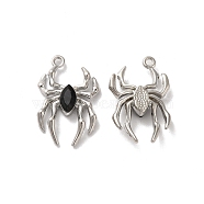 Glass Spider Pendant, with Platinum Alloy Findings, Lead Free & Cadmium Free, Black, 25.5x17x4.5mm, Hole: 1.6mm(PALLOY-K001-067P-03)