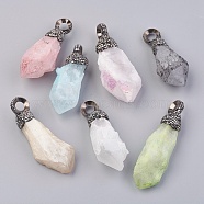 Natural Quartz Big Pointed Pendants, with Polymer Clay Rhinestone and Brass Findings, Dyed, Bullet, Gunmetal, 58~73x20~28mm, Hole: 6.5mm(G-K258-35)