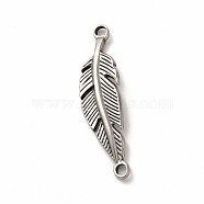 304 Stainless Steel Connector Charms, Feather Links, Stainless Steel Color, 39.5x10x2mm, Hole: 2.4mm(STAS-P322-01P)