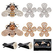 2 Sets 2 Colors Bees & Flower Car Vent Clip Set, Zinc Alloy & Rhinestone Car Air Fresh Perfume Clips, with Iron Findings, Mixed Color, 33x24x24mm, 1 set/color(FIND-GA0005-76)