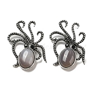 Natural Grey Agate Octopus Brooch, Alloy Pave Jet Rhinestone Sea Animal Pins, Antique Silver, 52.5~53x36.5x8~9mm, Hole: 7x4mm(G-Z050-01C)