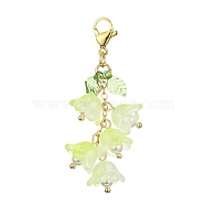 Glass & Acrylic Pendant Decorations, with 304 Stainless Steel Lobster Claw Clasps, Flower & Leaf, Pale Green, 52.5mm(HJEW-TA00091-01)
