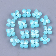 Cellulose Acetate(Resin) Bead Caps, 4-Petal, Flower, Sky Blue, 14x14x6mm, Hole: 1.2mm(X-KK-S161-02D)