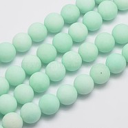 Natural Malaysia Jade Beads Strands, Round, Imitation Amazonite, Dyed, Frosted, 12mm, Hole: 1mm, about 31pcs/strand, 15 inch(G-A152-A-12mm)