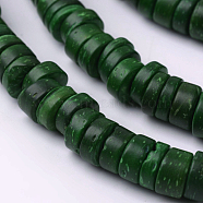 Dyed Natural Coconut Disc Bead Strands, Green, 9x2~6mm, Hole: 3mm, about 108pcs/strand, 15.7 inch(COCB-O003-07B)