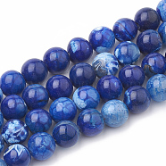 Dyed Natural Crackle Agate Beads Strands, Round, Blue, 12mm, Hole: 1.5mm, about 33pcs/strand, 15.1 inch(G-T100-01A)