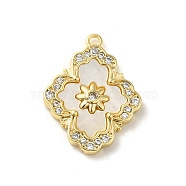 Brass Micro Pave Cubic Zirconia Pendants, with White Shell, Real 14K Gold Plated, Cross, 19x15x2mm, Hole: 1.2mm(KK-D095-02B-G)