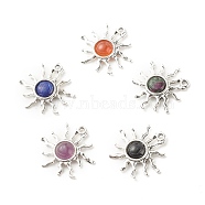 Natural Gemstone Pendants, with Antique Silver Plated Alloy Findings, Sun, 25x26x4mm, Hole: 2mm(PALLOY-JF01354)