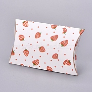Paper Pillow Boxes, Gift Candy Packing Box, Strawberry Pattern, White, Box: 12.5x7.6x1.9cm, Unfold: 14.5x7.9x0.1cm(X-CON-L020-09A)
