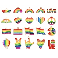 20Pcs 20 Style Pride Rainbow Color Alloy Enamel Pendants, Mixed Shapes, Light Gold, Colorful, 13~28.5x15~22.5x1~1.5mm, Hole: 1.5~1.8mm, 1pc/style(ENAM-YW0002-74)