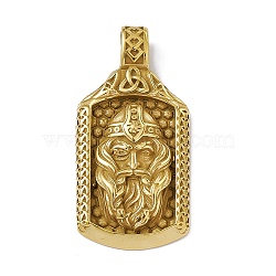 Ion Plating(IP) 304 Stainless Steel Manual Polishing Pendants, Norse Odin Viking Talisman Man with Triple Horn Charm, Antique Golden, 47.5x23.5x5.5mm, Hole: 7x5mm(STAS-G274-22AG)