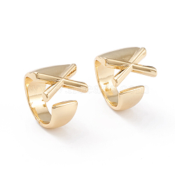 Brass Cuff Rings, Open Rings, Long-Lasting Plated, Real 18K Gold Plated, Letter.X, Size 6, 17mm(X-RJEW-L097-06X)