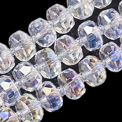 Electroplate Glass Beads Strands, Rainbow Plated, Faceted, Rondelle, Clear AB, 9~10x6mm, Hole: 1.5mm, about 80pcs/strand, 23.62 inch(EGLA-Q093-10mm-A04)