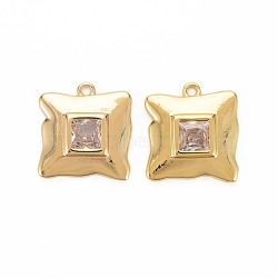 Brass Micro Pave Clear Cubic Zirconia Pendants, Cadmium Free & Nickel Free & Lead Free, Square, Real 18K Gold Plated, 15.6x14.5x3mm, Hole: 1.4mm(KK-S360-149-NR)