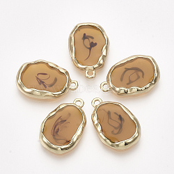 Epoxy Resin Pendants, with Alloy Findings, Oval, Edge Golden Plated, Goldenrod, 22x14.5x3mm, Hole: 1.8mm(RESI-S368-02B)