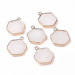 Natural White Jade Pendants, with Light Gold Plated Brass Findings, Hexagon Charm, 25x19.5x3~3.5mm, Hole: 3.4mm(G-G990-06KCG)