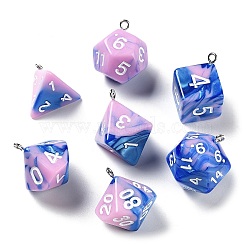 7Pcs 7 Styles Opaque Resin Polyhedral Dice Pendants Set, Multi-Sided Dice Charms with Platinum Plated Iron Loops, Mixed Shapes, Plum, 20~28x19~24x17~24mm, Hole: 2mm, 1pc/style(RESI-A029-01O)