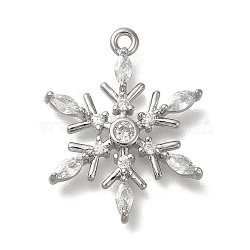 Rack Plating Brass Micro Pave Cubic Zirconia Pendants, Long-Lasting Plated, Snowflake, Platinum, 17.5x22.5x3mm, Hole: 1.4mm(KK-M014-10B-P)