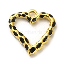 304 Stainless Steel Pendants, with Enamel, Golden, Heart Charm, Black, 21x20.5x3mm, Hole: 2.5mm(FIND-WH0161-28B)