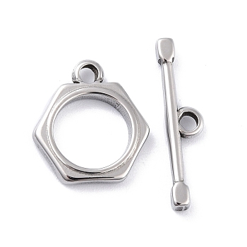 304 Stainless Steel Toggle Clasps, Tibetan Style, Antique Silver, Hexagon: 17.5x16x2.5mm, Hole: 2mm, Bar: 5.5x24x2.5mm, Hole: 2mm