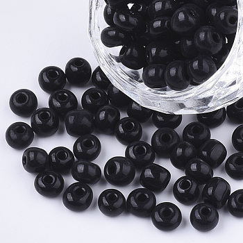 Baking Paint Glass Seed Beads, Round, Black, 5~6x3~5mm, Hole: 1.2~2mm, about 2500pcs/bag