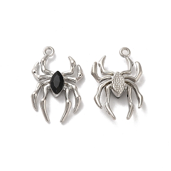 Glass Spider Pendant, with Platinum Alloy Findings, Lead Free & Cadmium Free, Black, 25.5x17x4.5mm, Hole: 1.6mm