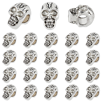 50Pcs Skull Alloy European Beads, Large Hole Beads, Antique Silver, 12x8x9mm, Hole: 5mm