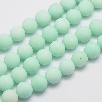 Natural Malaysia Jade Beads Strands, Round, Imitation Amazonite, Dyed, Frosted, 12mm, Hole: 1mm, about 31pcs/strand, 15 inch