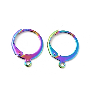 304 Stainless Steel Leverback Earring Findings, with Horizontal Loops, Rainbow Color, 14.5x12x1.8mm, Hole: 1.2mm, Pin: 0.6mm