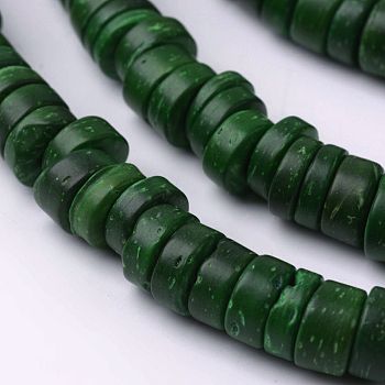 Dyed Natural Coconut Disc Bead Strands, Green, 9x2~6mm, Hole: 3mm, about 108pcs/strand, 15.7 inch
