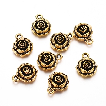 Tibetan Style Alloy Pendants, Rose, Antique Golden, 17x14x6mm, Hole: 1.8mm
