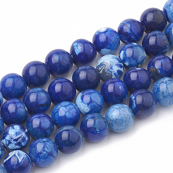 Dyed Natural Crackle Agate Beads Strands, Round, Blue, 12mm, Hole: 1.5mm, about 33pcs/strand, 15.1 inch