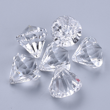 Transparent Acrylic Pendants, Faceted, Diamond, Clear, 36x31mm, Hole: 2.6mm, about 34pcs/500g