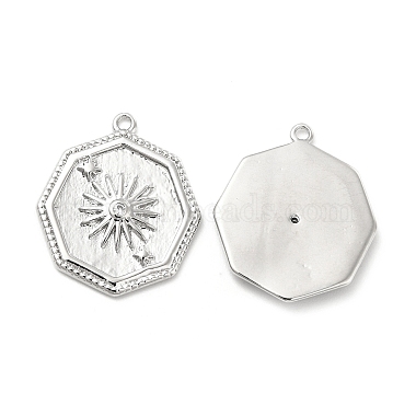 Real Platinum Plated Clear Octagon Brass+Cubic Zirconia Pendants